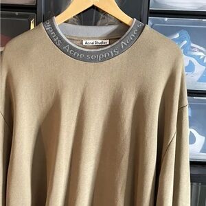 Acne Studios Men's Crewneck Sweater in Beige with Gray Neck Trim